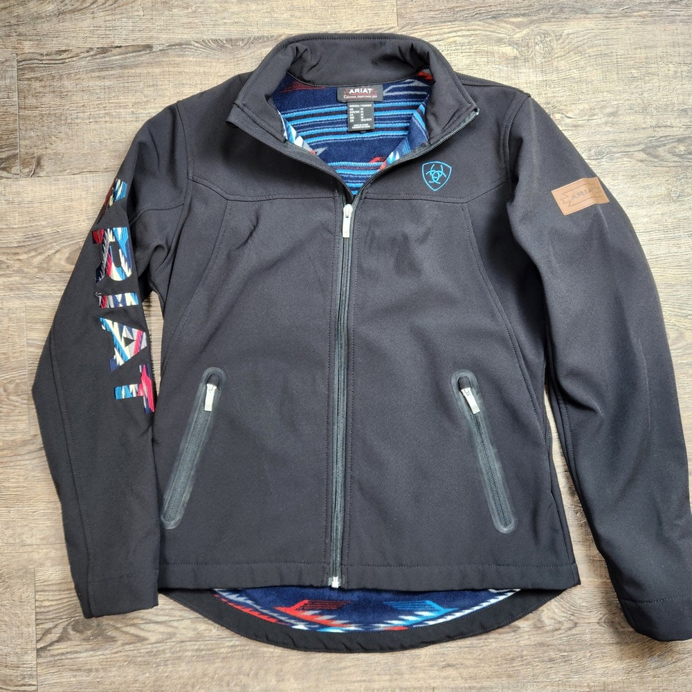 Ariat Womens Softshell Jacket Black Southwestern Fleece Lined Full Zip Medium